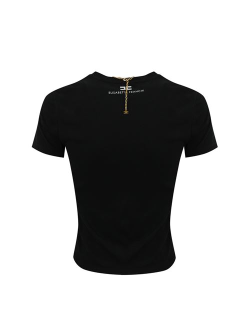 T-shirt in jersey Nero con collana a fiocco Elisabetta Franchi | MA00651E2110